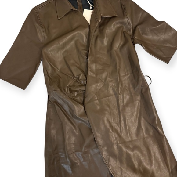 Oak + Fort Vegas Faux Leather Wrap Dress | Brown | XS | NWT - Picture 6 of 9